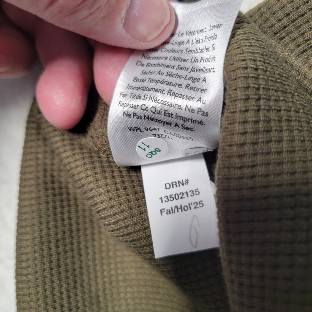 Eddie Bauer Thermal Henley Mens 2XL Dark Fatigue Green Waffle‎ Knit Long Sleeve - Picture 10 of 14